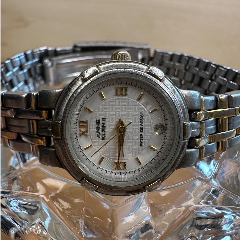 Anne Klein II Women Watch Silver Gold Two Tone Good Vintage Date Office Siren